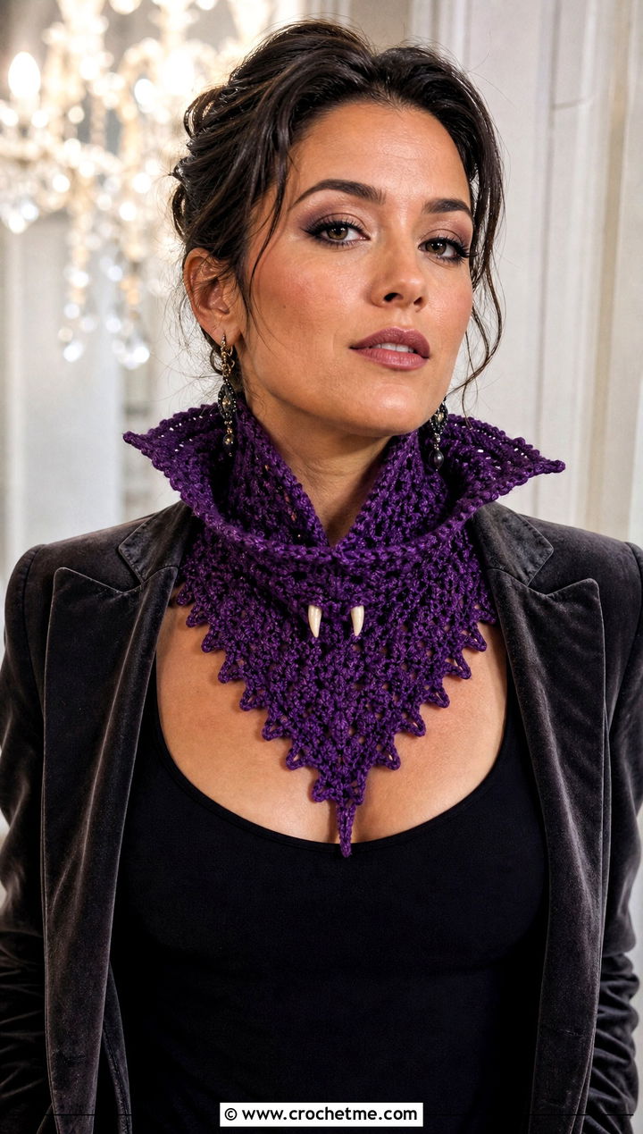 Vampire Collar Halloween Scarf With Velvet Blazer - 20 crochet halloween scarf outfit ideas
