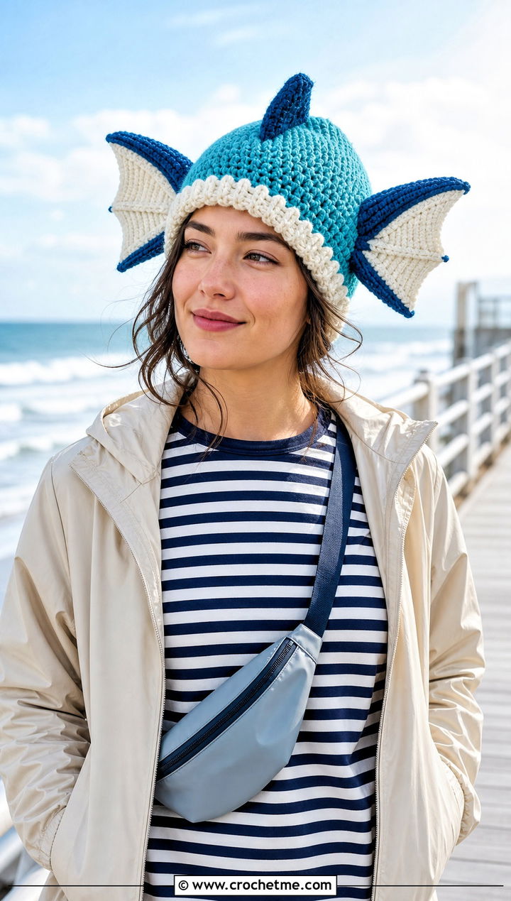 Vaporeon Fin Ear Beanie With Coastal Layers - 30 crochet pokemon beanie outfit ideas