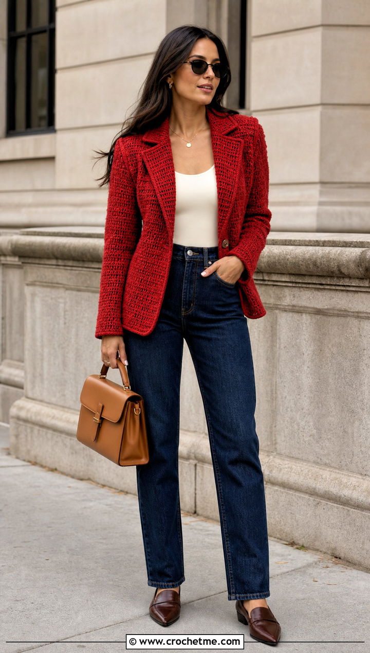 Velvet Crochet Blazer With Dark Wash Jeans - 25 velvet crochet clothes and outfit ideas