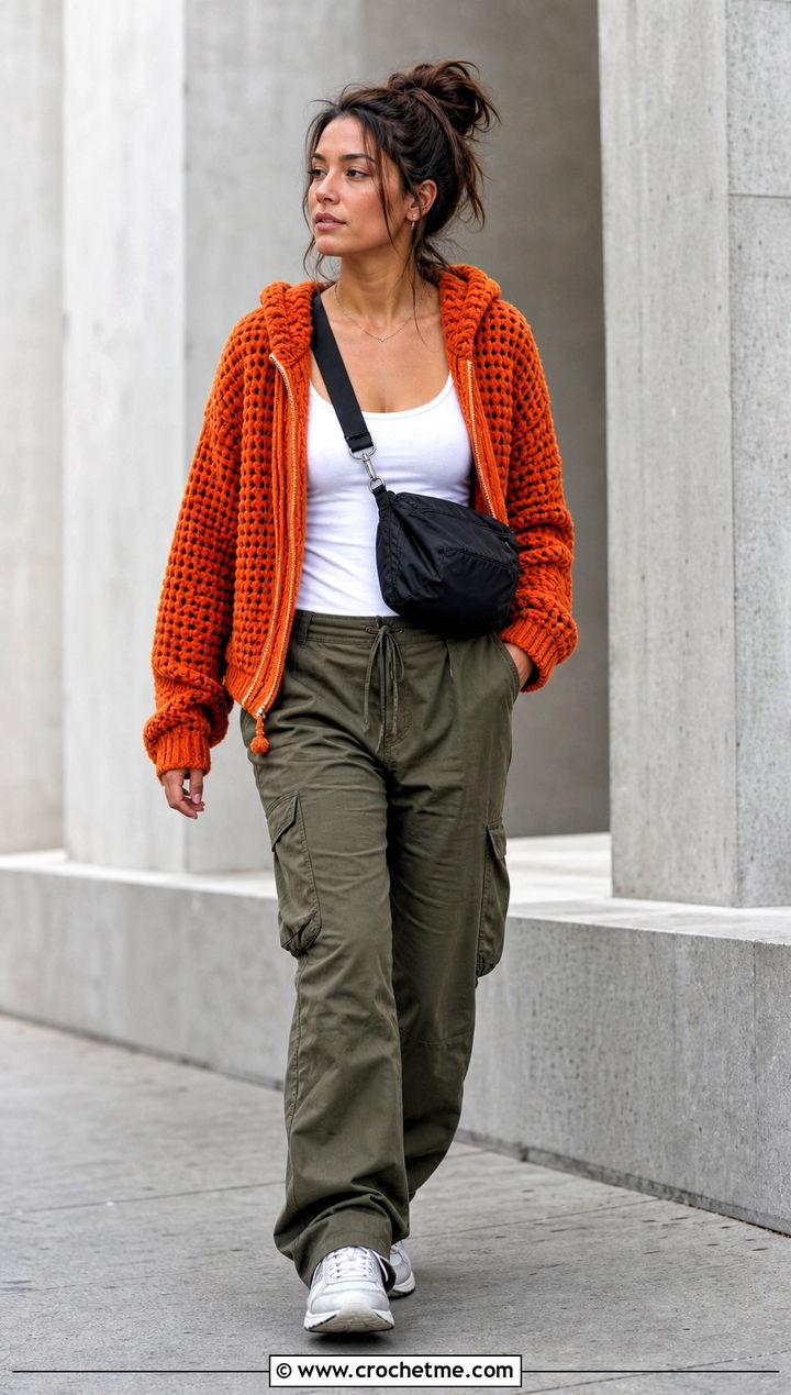Velvet Crochet Hoodie With Cargo Pants - 25 velvet crochet clothes and outfit ideas