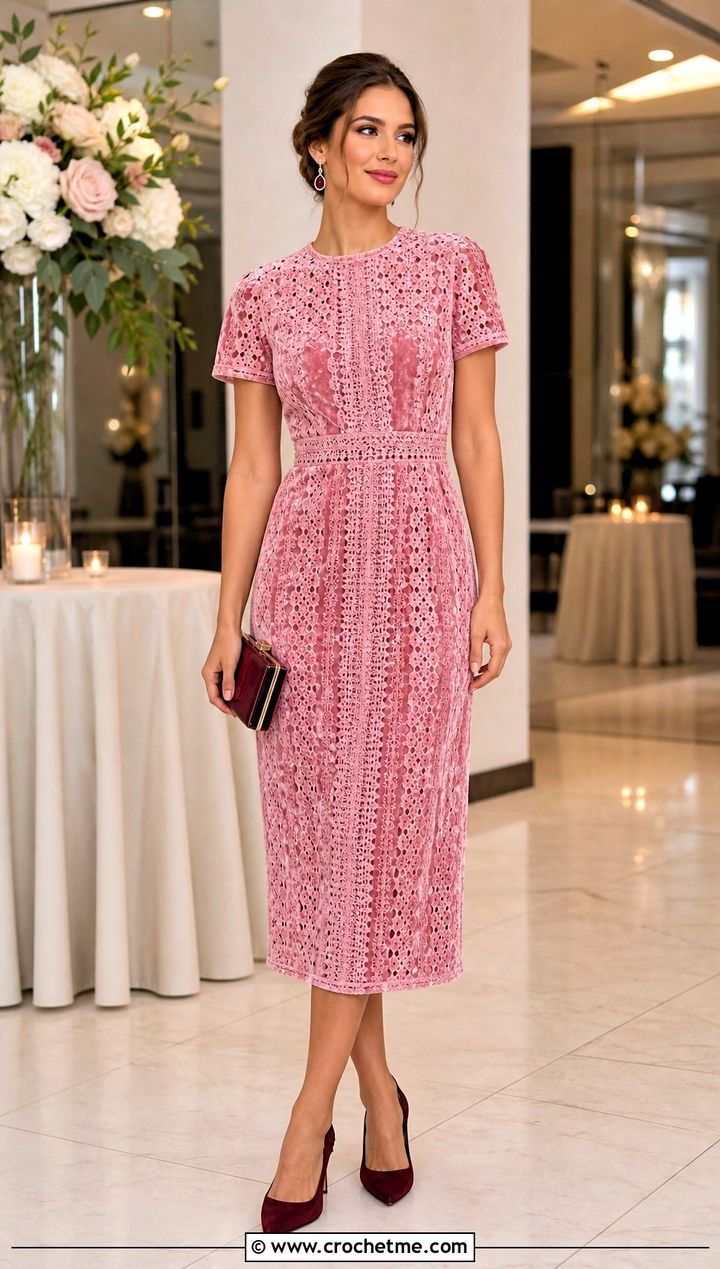 Velvet Crochet Midi Dress With Pointed Pumps - 25 velvet crochet clothes and outfit ideas