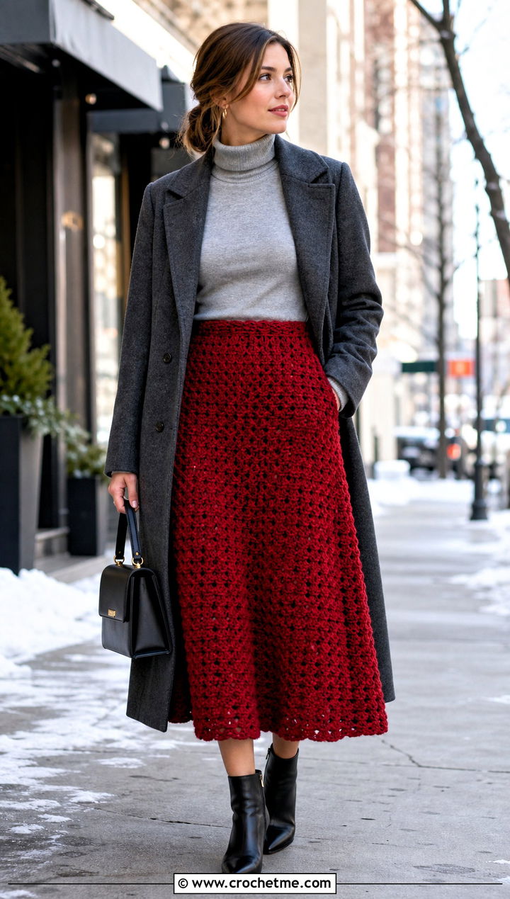 Velvet Crochet Midi Skirt With Fitted Turtleneck - 25 velvet crochet clothes and outfit ideas
