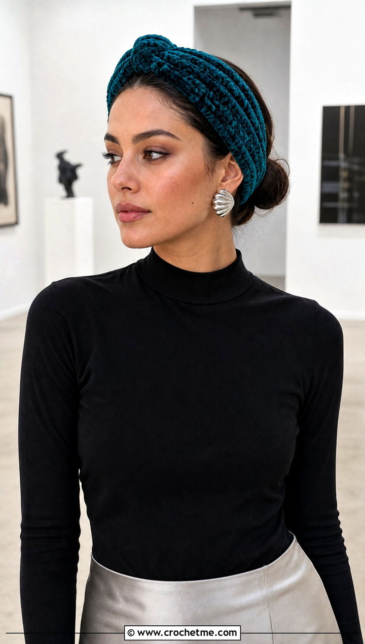 Velvet Crochet Twist Headband With Satin Slip Skirt - 30 crochet twist headband outfit ideas