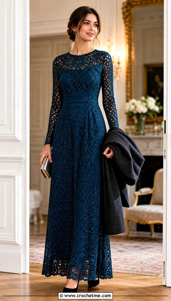 Velvet Lined Crochet Winter Bridesmaid Dress With Suede Pumps - 30 Crochet Bridesmaid Dress outfit ideas