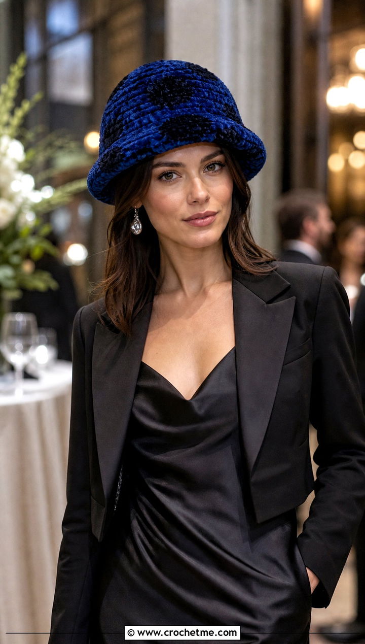 Velvet Mushroom Crochet Hat With Evening Outfit - 25 mushroom crochet hat outfit ideas