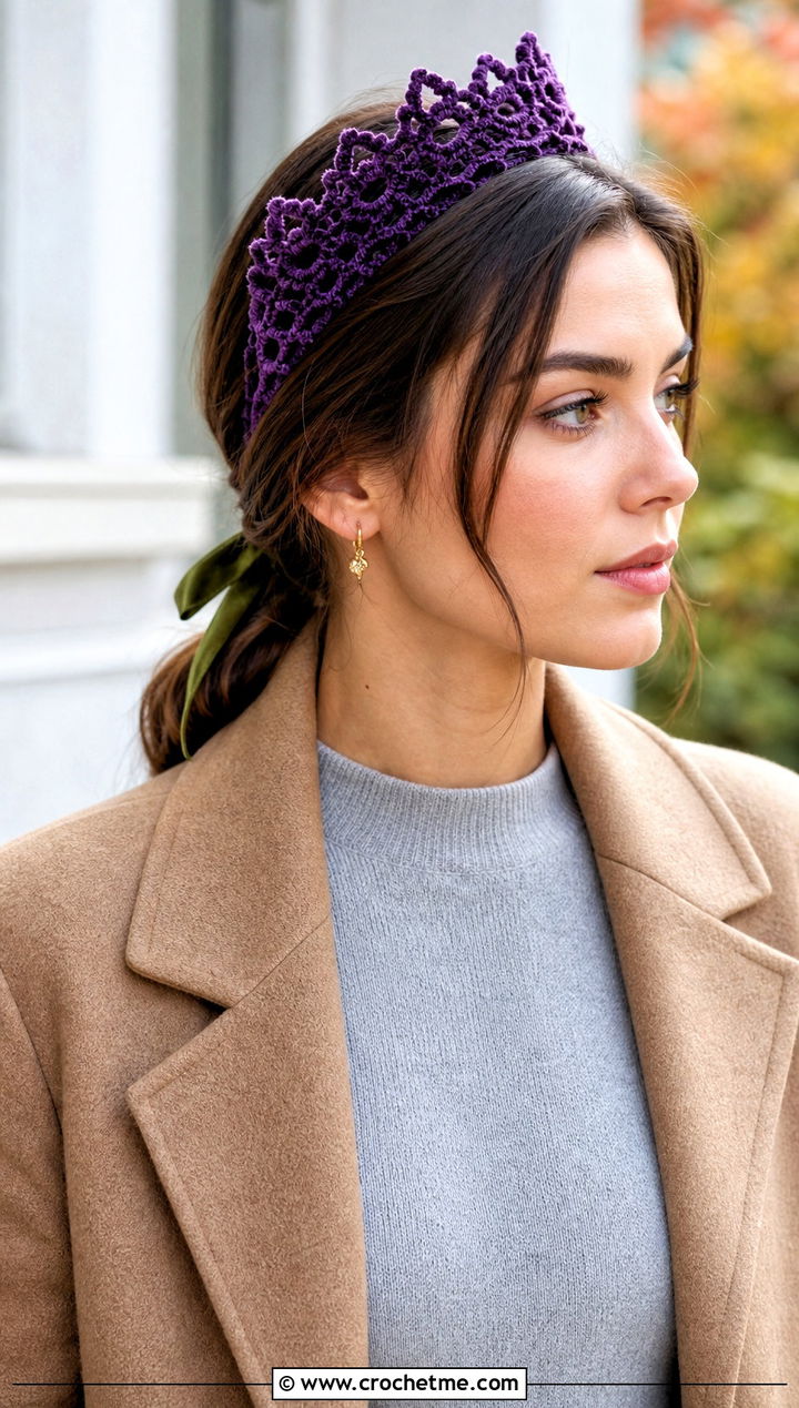 Velvet Tie Crochet Tiara Headband With Knit Dress - 30 crochet tiara headband outfit ideas