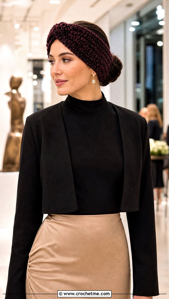 Velvet Twist Ear Warmer With Satin Skirt - 25 Crochet Twist Ear Warmer outfit ideas