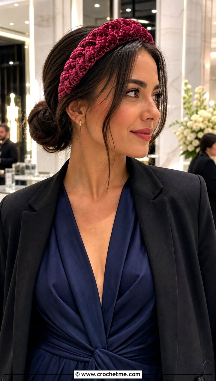 Velvet Yarn Crochet Braid Headband With Evening Jumpsuit - 25 crochet braid headband outfit ideas