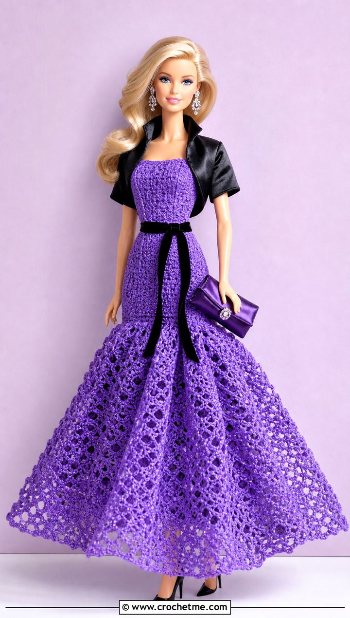 Vibrant Violet Drop Waist Crochet Barbie Ball Gown - 30 crochet barbie ball gowns outfit ideas