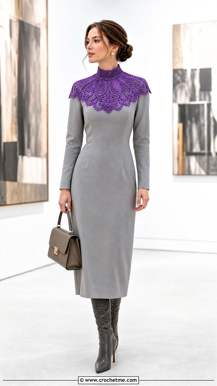 Victorian Crochet Collar With Minimalist Midi Dress - 35 crochet collars outfit ideas