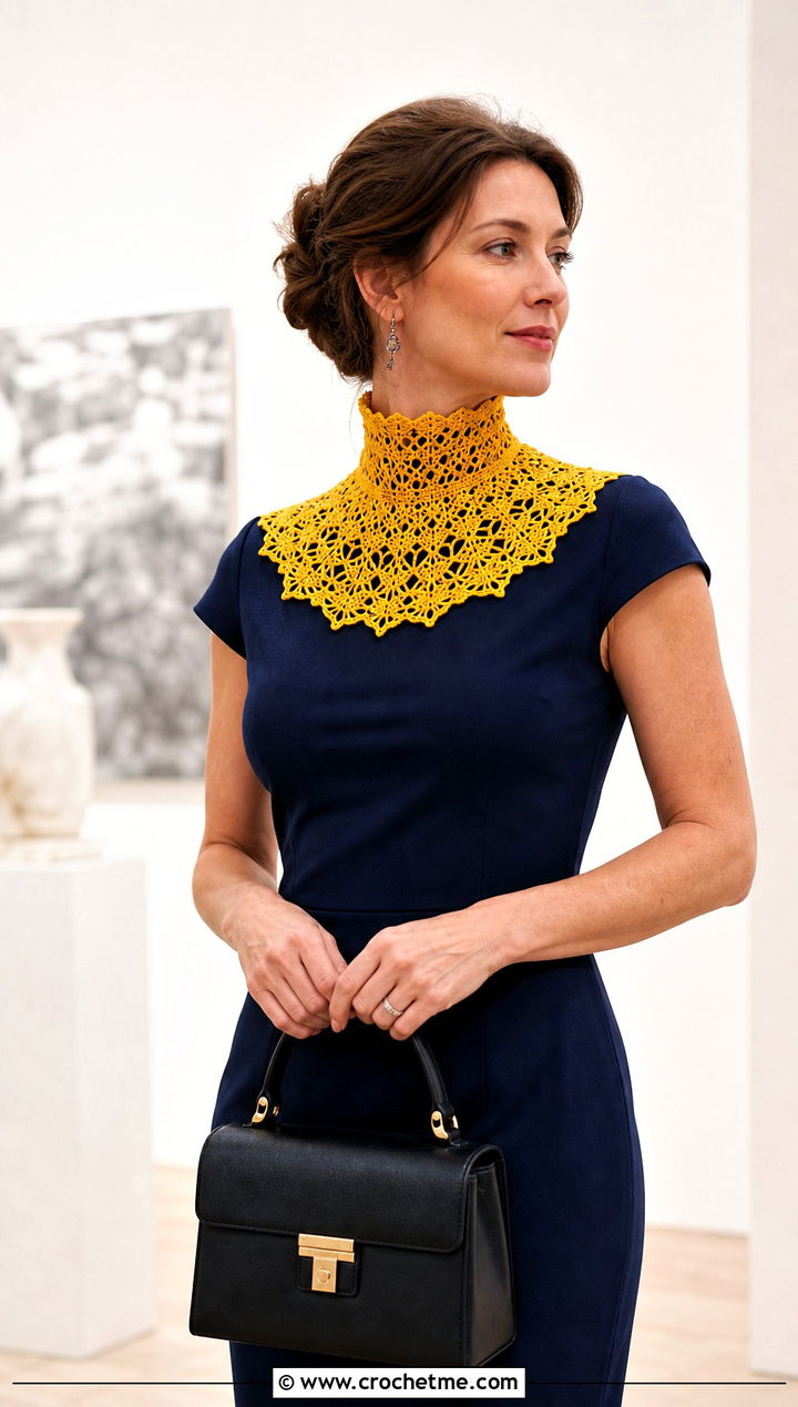 Victorian High Neck Crochet Collar With Sheath Dress - 15 Vintage Crochet Collar Design outfit ideas