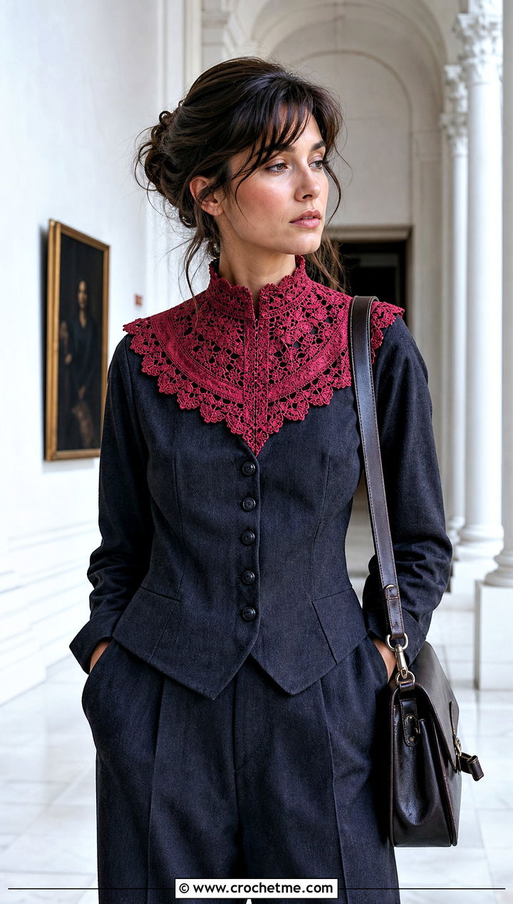 Victorian Lace Crochet Collar With Waistcoat And Trousers - 25 Lace Crochet Collar outfit ideas