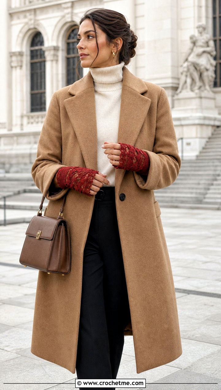 Victorian Lace Mitts With Wool Coat And Ankle Boots - 30 crochet lace gloves outfit ideas