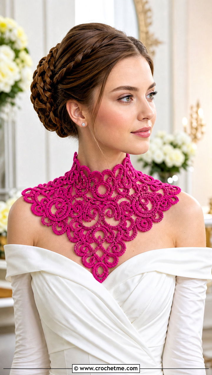 Victorian Loop Crochet Collar With Off Shoulder Wedding Gown - 15 Wedding Necklace Crochet Collar Choker outfit ideas