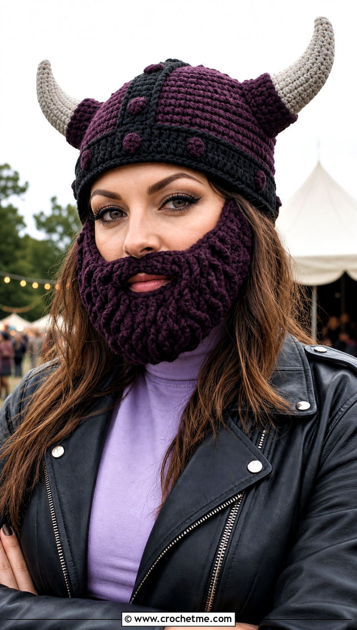 Viking Crochet Beard Hat With Leather Jacket - 15 Crochet Hat With Beard outfit ideas