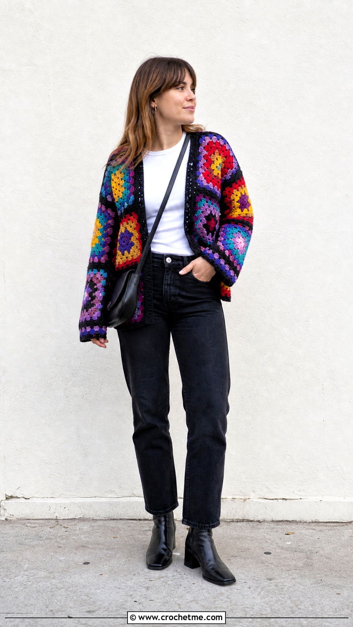 Vintage Afghan Crochet Blanket Cardigan With Modern Basics - 35 crochet blanket cardigan outfit ideas