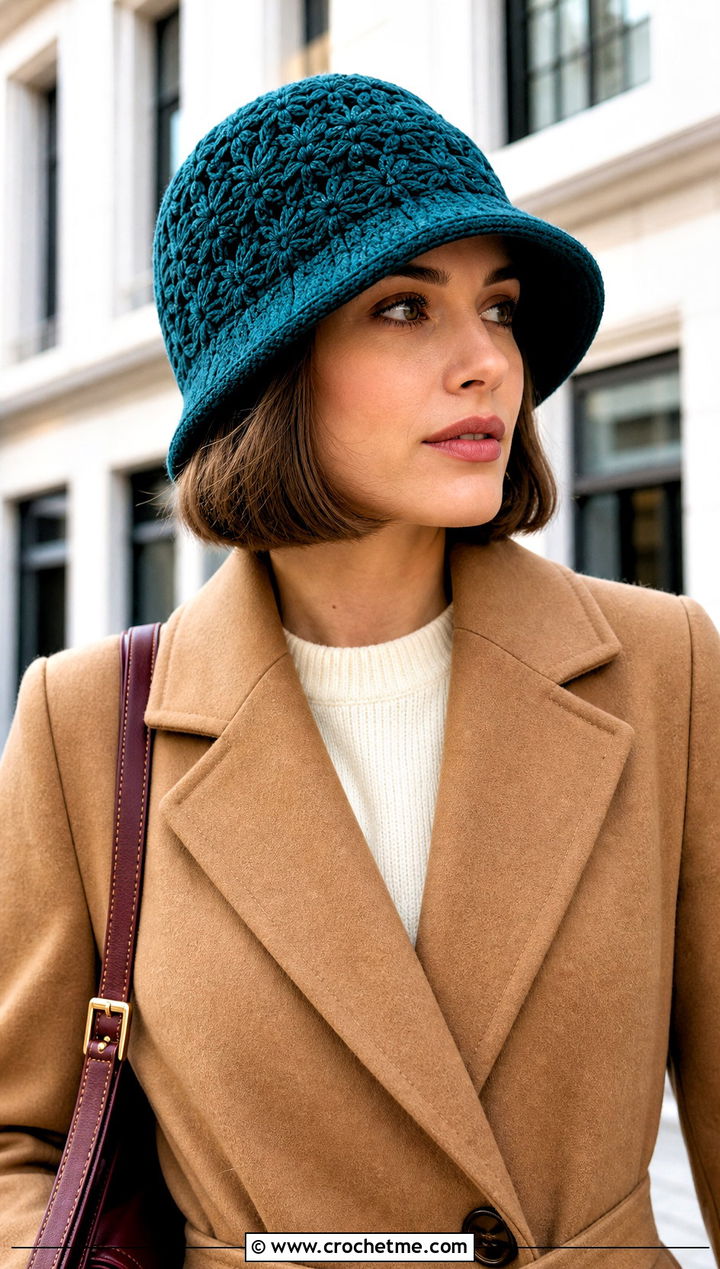 Vintage Granny Cloche Hat With A Line Coat - 30 crochet granny hat outfit ideas