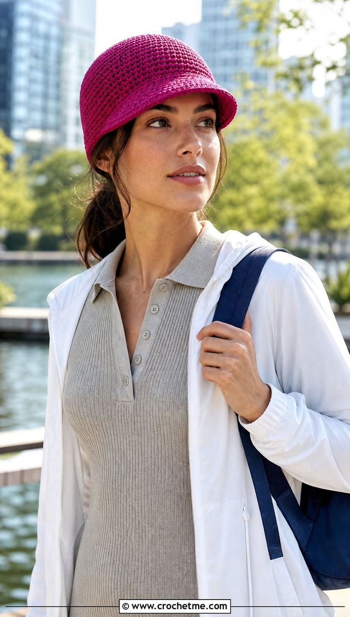 Visor Brim Crochet Cloche Hat With Polo Dress - 25 flapper style crochet cloche hat outfit ideas