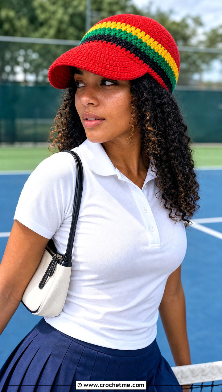 Visor Brim Rasta Cap With Tennis Skirt - 25 crochet rasta beanie outfit ideas