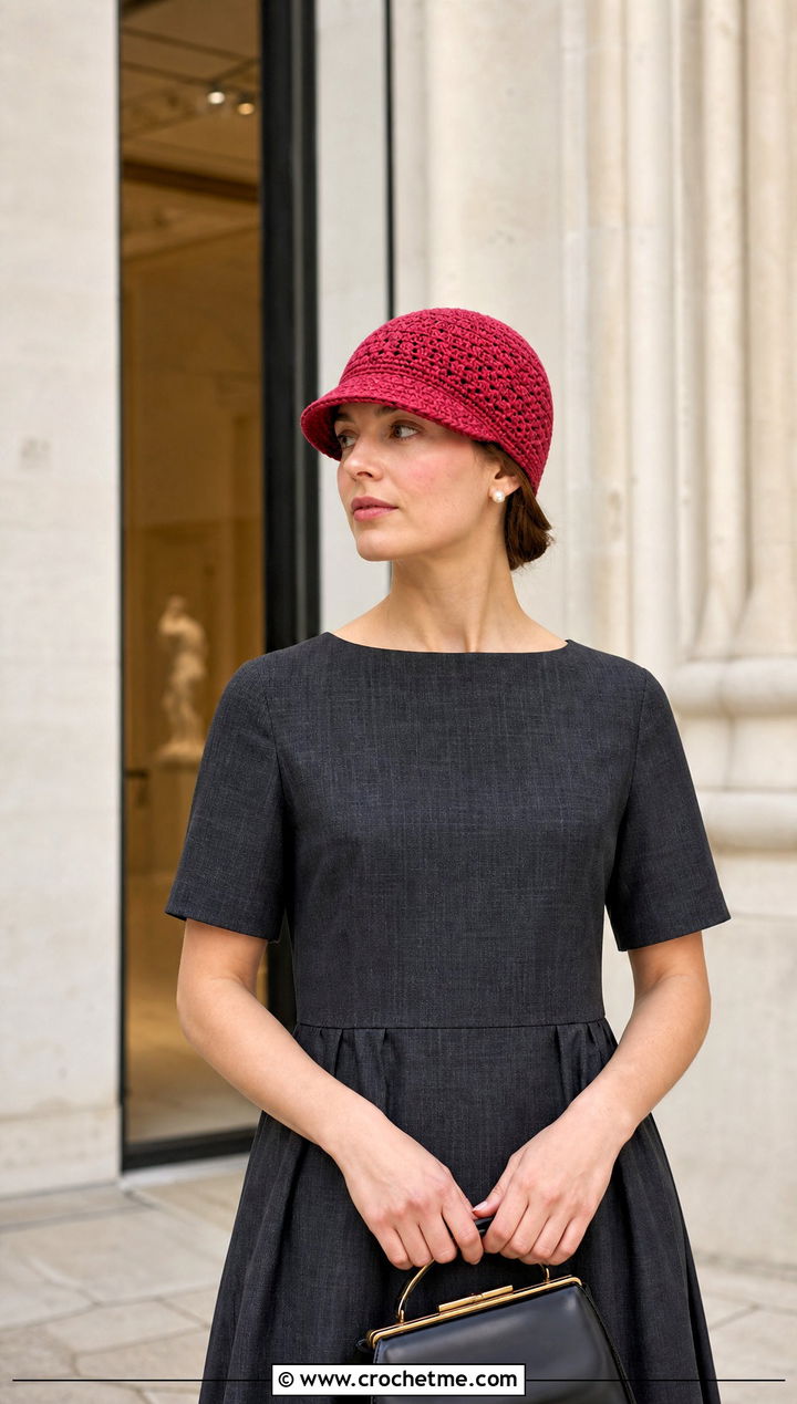 Visor Crochet Cloche With Drop Waist Dress And Mary Janes - 30 crochet visor hat outfit ideas