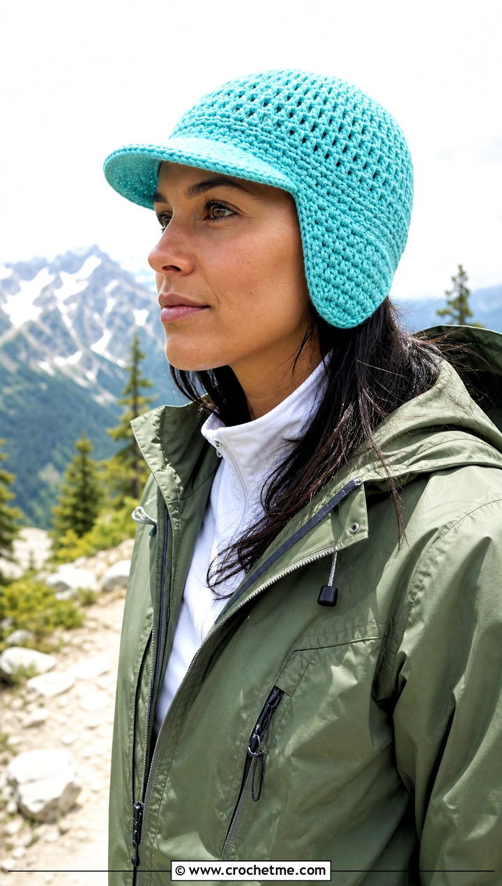 Visor Crochet Earflap Hat With Hiking Outfit - 30 crochet flap hat outfit ideas