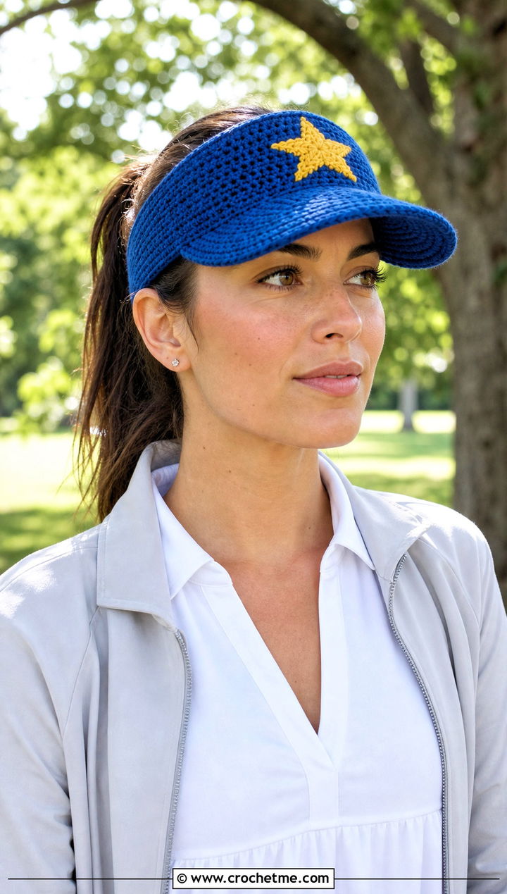Visor Crochet Star Cap With Tennis Dress - 25 crochet star hat outfit ideas