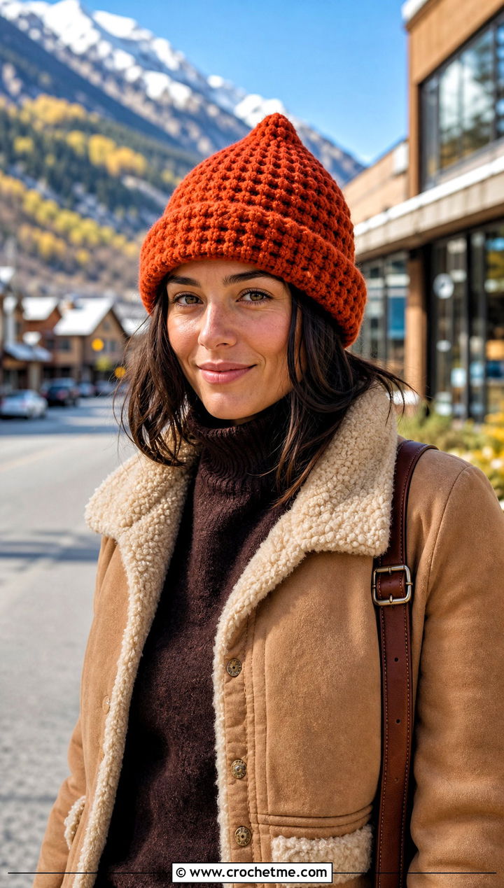 Waffle Crochet Alpine Hat With Flared Jeans - 20 Waffle Crochet Hat outfit ideas