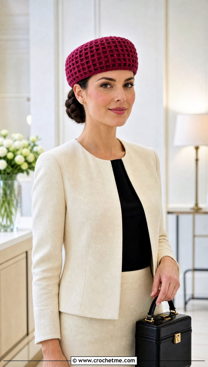 Waffle Crochet Pillbox Hat With Skirt Suit - 20 Waffle Crochet Hat outfit ideas