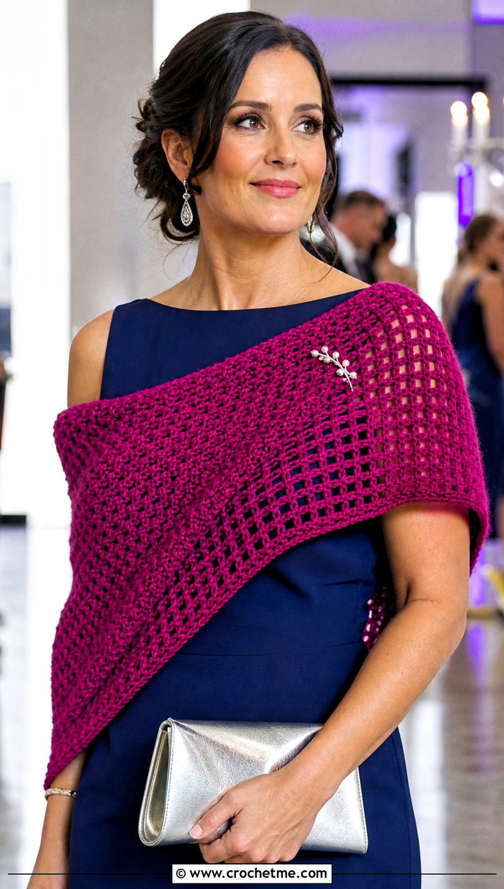 Waffle Crochet Stole With Column Dress - 15 Waffle Crochet Shawl outfit ideas