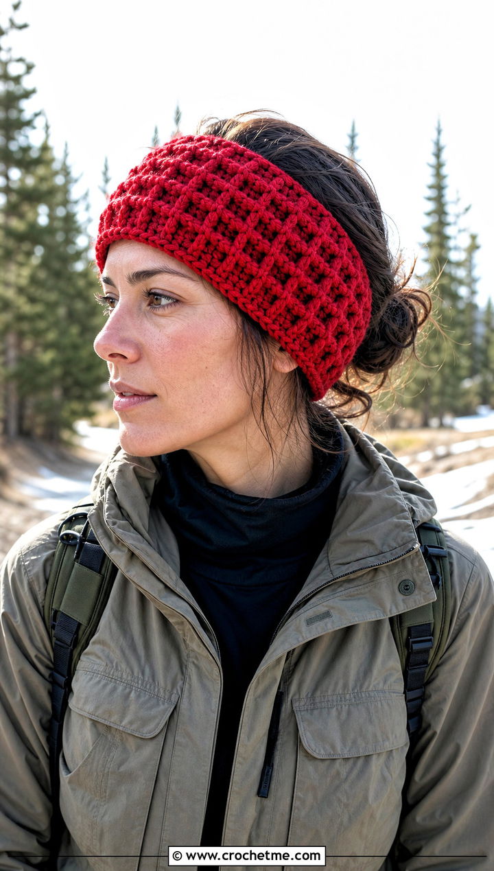 Waffle Stitch Bulky Yarn Crochet Ear Warmer With Utility Jacket - 20 Bulky Yarn Crochet Ear Warmer outfit ideas