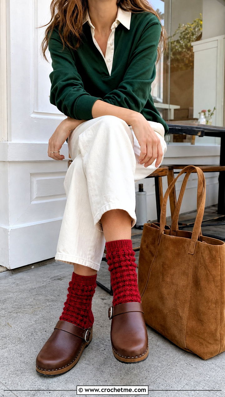Waffle Stitch Chunky Crochet Socks With Clogs - 25 Chunky Crochet Socks outfit ideas