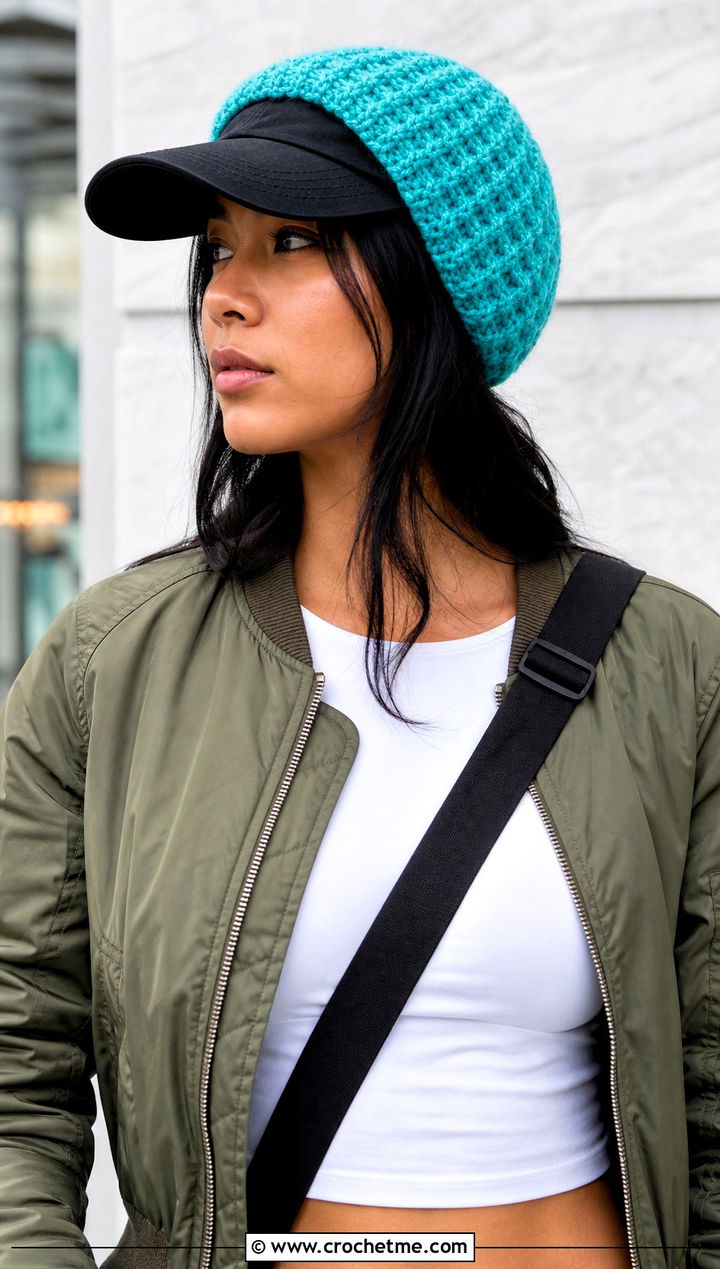 Waffle Stitch Crochet Baseball Hat Ear Warmer With Cargo Pants - 25 Crochet Baseball Hat Ear Warmer outfit ideas