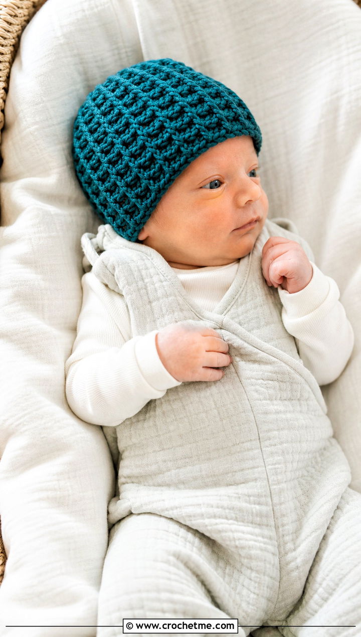 Waffle Stitch Crochet Beanie With Quilted Playsuit - 25 premie crochet beanie outfit ideas