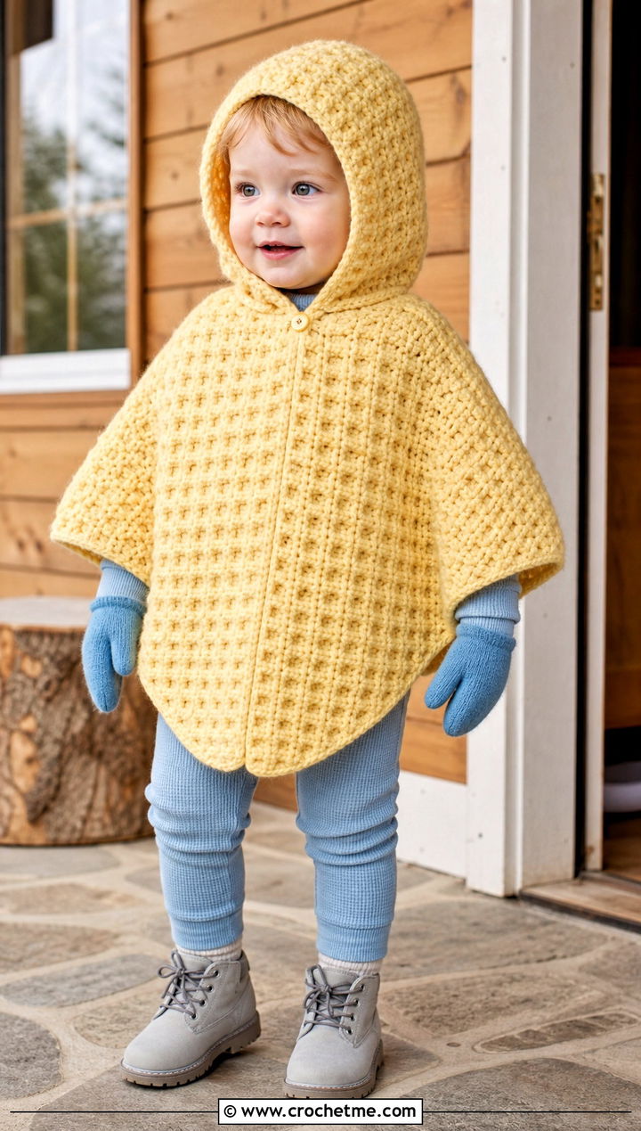 Waffle Stitch Crochet Carseat Poncho With Thermal Set - 25 Crochet Carseat Poncho outfit ideas