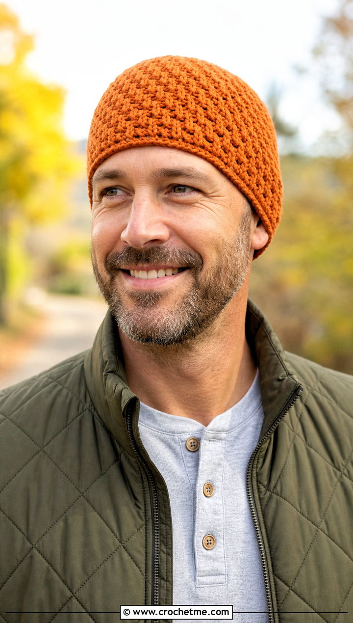 Waffle Stitch Crochet Chemo Cap With Quilted Vest - 25 Crochet Chemo Caps For Men outfit ideas