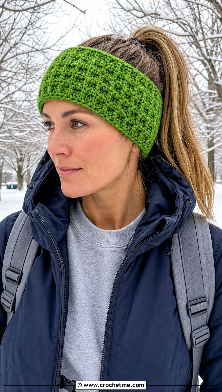 Waffle Stitch Crochet Ear Warmer With Parka - 25 Beginner Crochet Ear Warmer outfit ideas