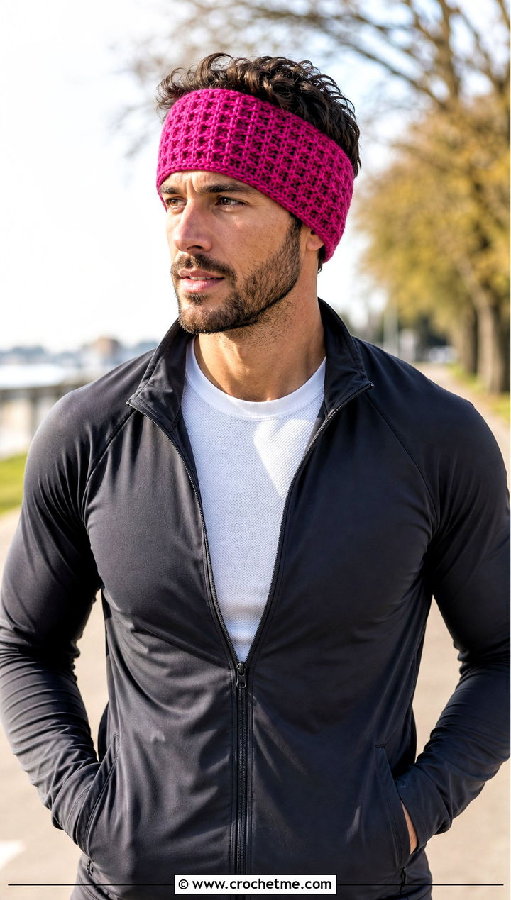 Waffle Stitch Crochet Ear Warmer With Tracksuit - 15 mens crochet ear warmer outfit ideas
