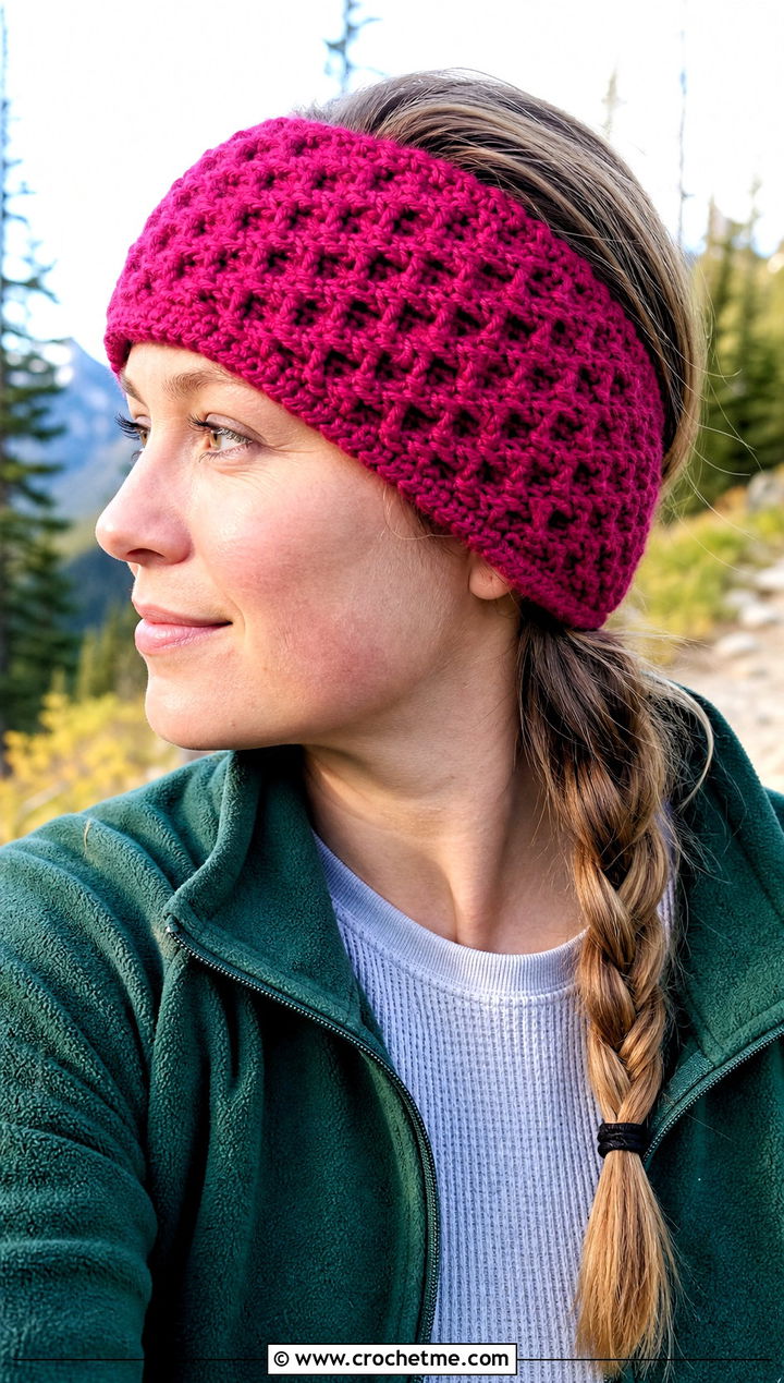 Waffle Stitch Crochet Headband With Fleece Jacket - 30 crochet fall headband outfit ideas
