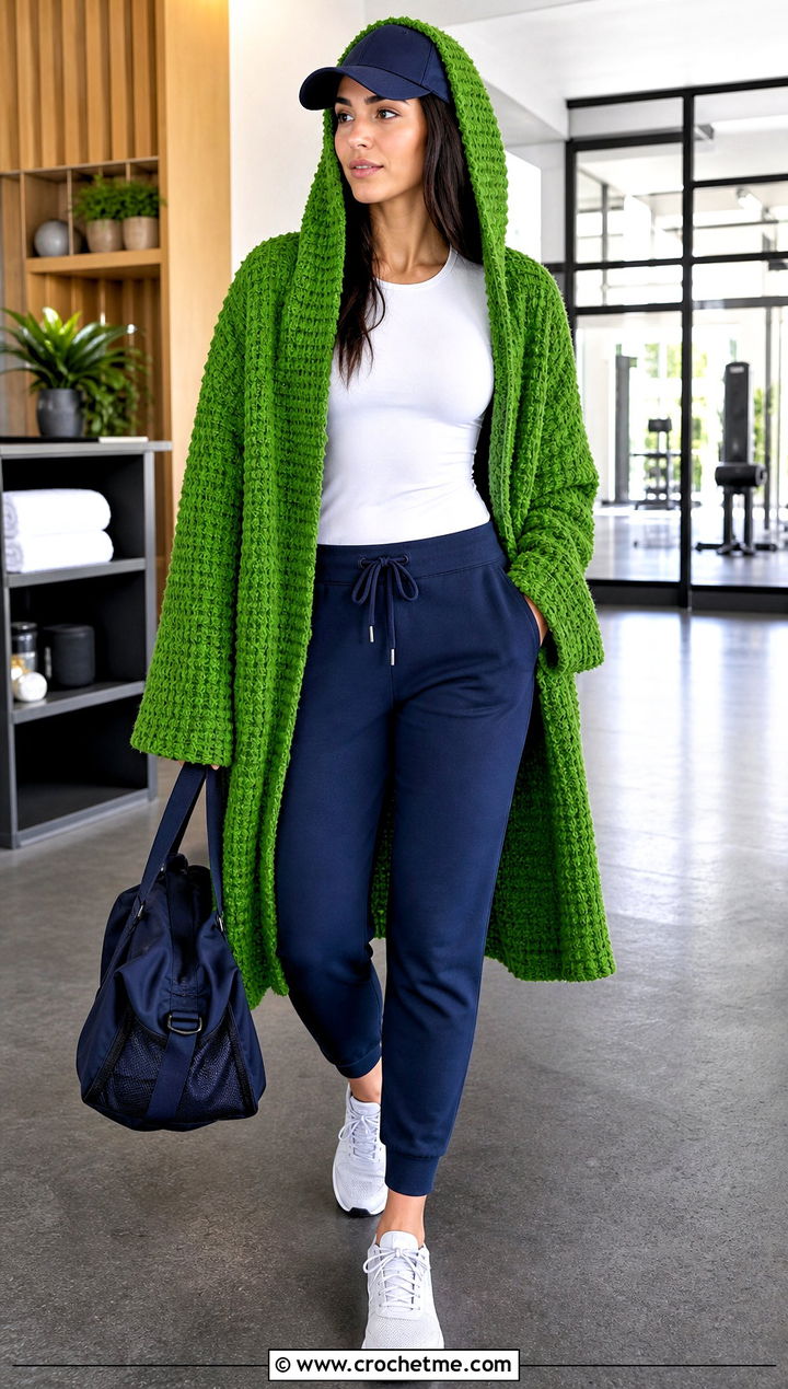 Waffle Stitch Crochet Hoodie Blanket With Joggers - 25 crochet hoodie blanket outfit ideas
