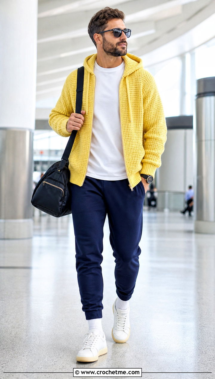 Waffle Stitch Crochet Hoodie With Joggers - 30 crochet mens hoodie outfit ideas