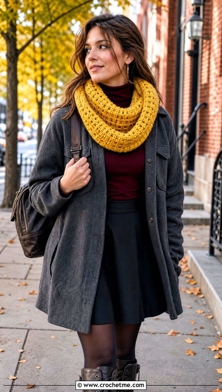 Waffle Stitch Crochet Infinity Scarf With Shacket - 15 Crochet Infinity Scarf On Hanger outfit ideas