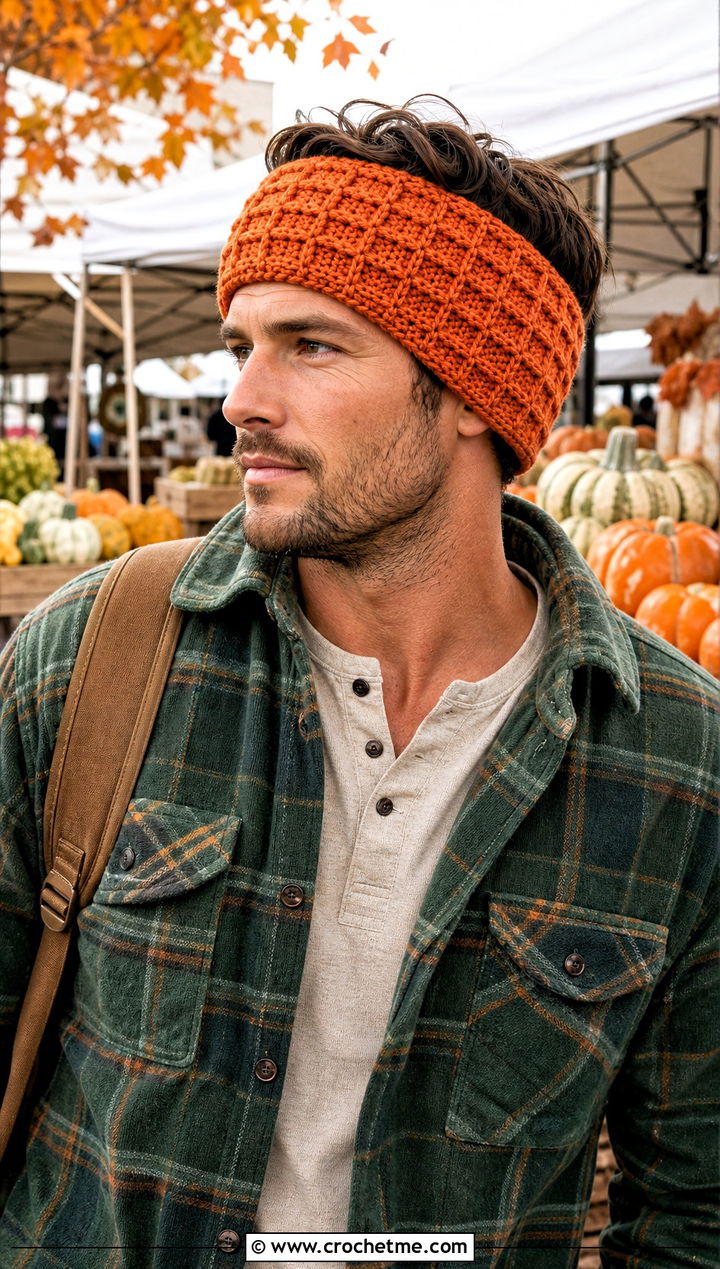 Waffle Stitch Crochet Mens Ear Warmer With Flannel Shirt - 25 Crochet Mens Ear Warmer outfit ideas