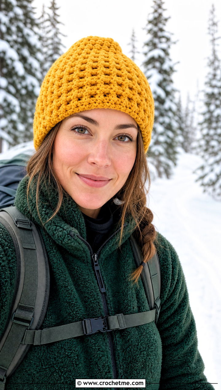 Waffle Stitch Crochet Ski Hat With Fleece Jacket And Leggings - 30 crochet ski hat outfit ideas
