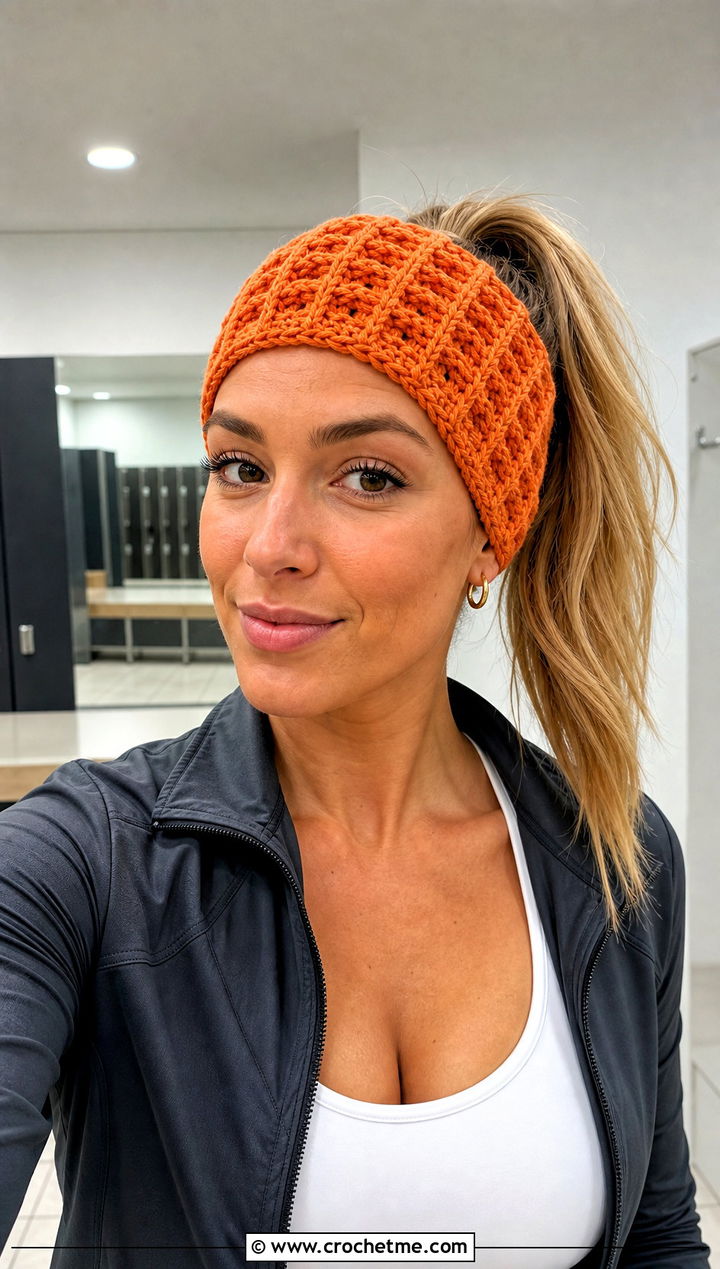 Waffle Stitch Crochet Skincare Headband With Athleisure Set - 15 Crochet Skincare Headband outfit ideas