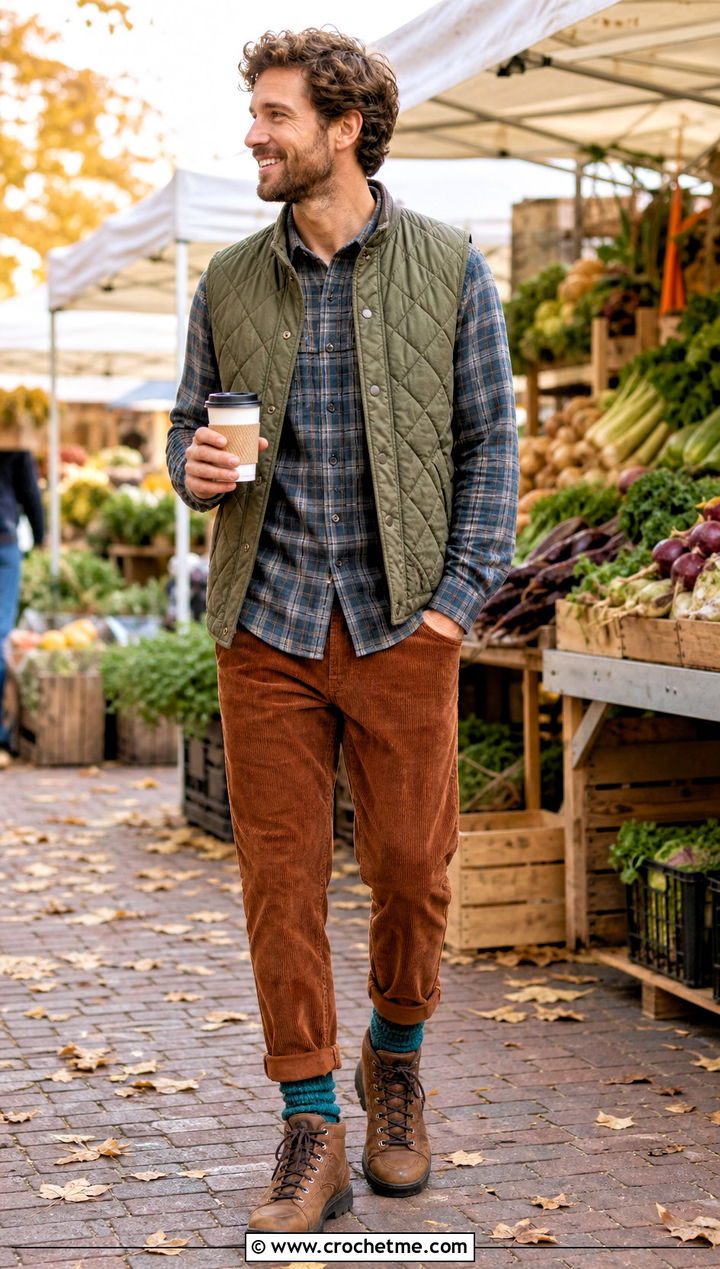Waffle Stitch Crochet Socks With Flannel And Corduroy - 35 crochet socks for men outfit ideas