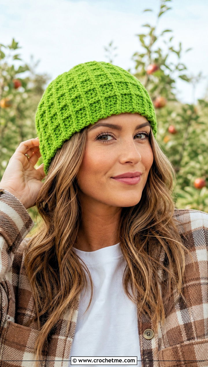 Waffle Stitch Crochet Stocking Cap With Shacket - 30 crochet stocking cap outfit ideas