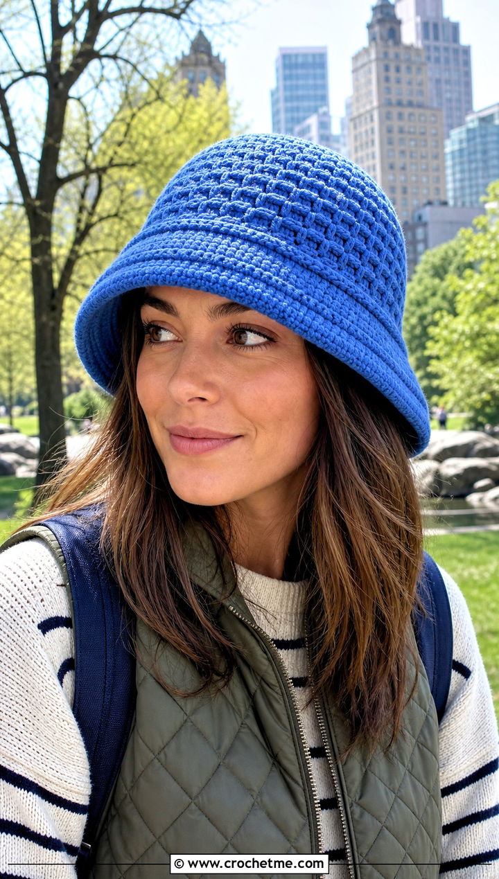 Waffle Stitch Double Brim Crochet Hat With Quilted Vest - 20 Double Brim Crochet Hat outfit ideas