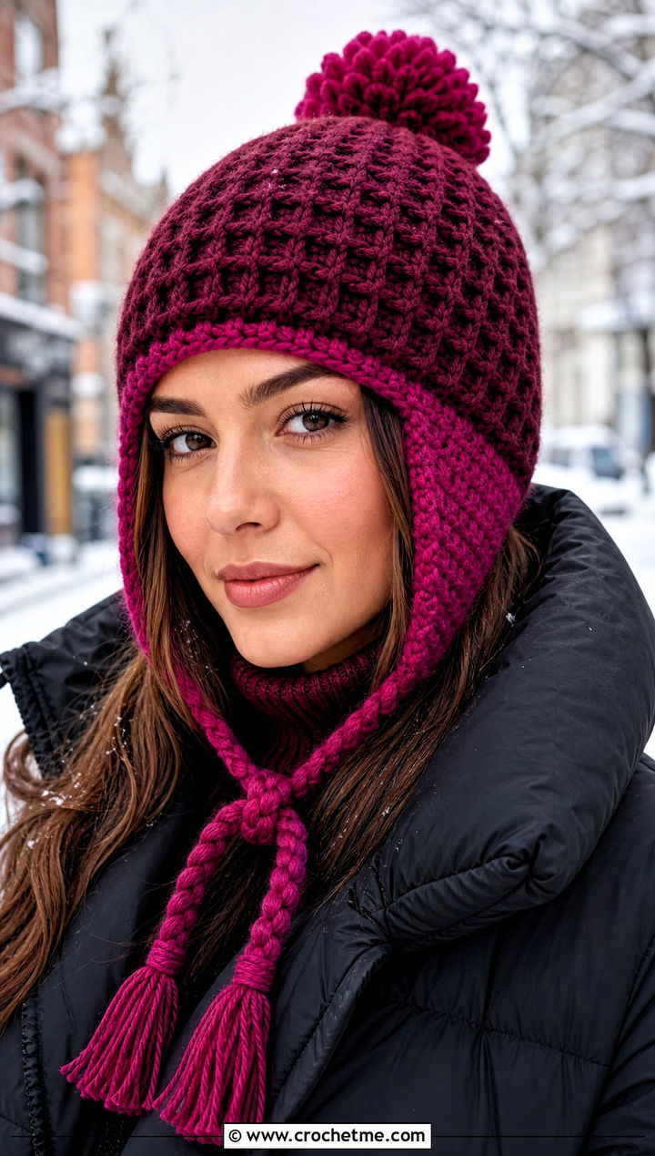 Waffle Stitch Jayne Hat With Long Puffer Coat - 15 Crochet Firefly Jayne Hat outfit ideas
