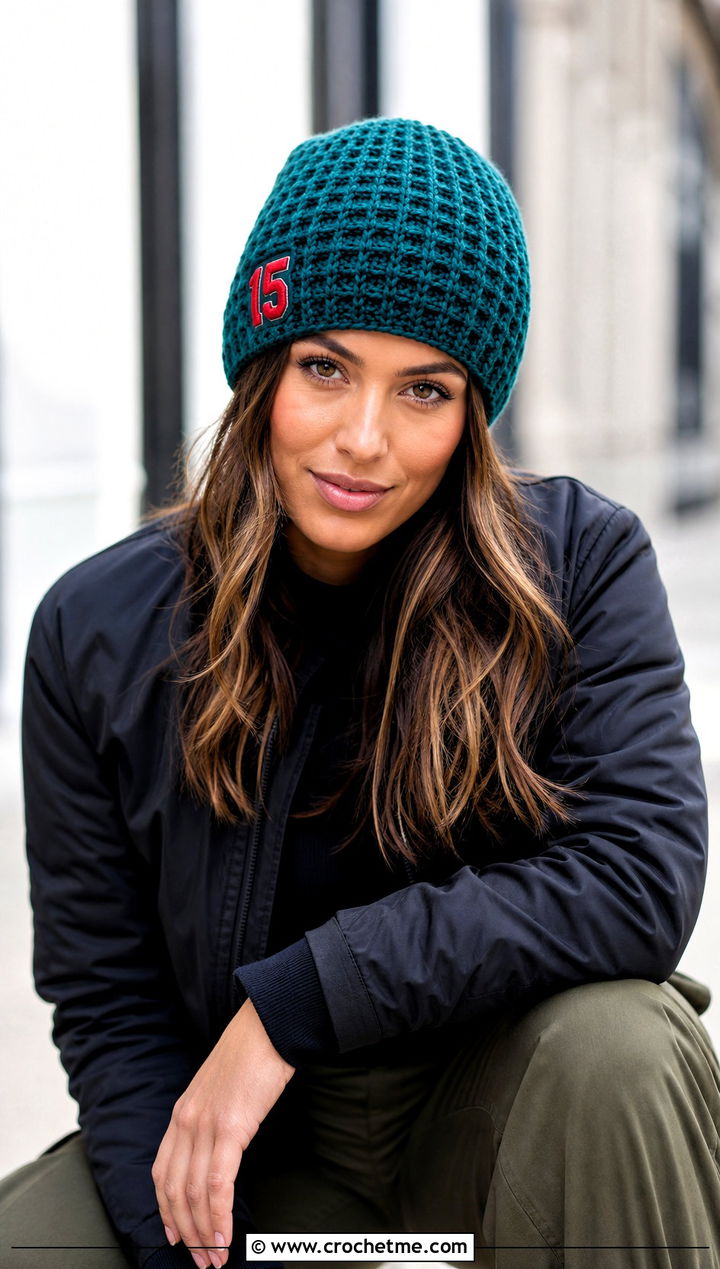 Waffle Stitch Mahomes Beanie With Cargo Pants - 15 Crochet Mahomes Hat outfit ideas