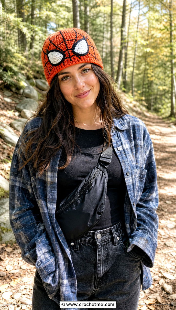 Waffle Stitch Mayday Crochet Beanie With Flannel Shirt - 30 mayday crochet beanie outfit ideas